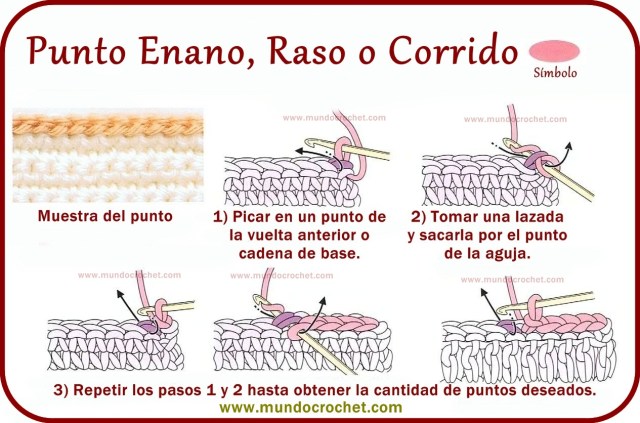 Punto enano-raso o corrido en crochet o ganchillo