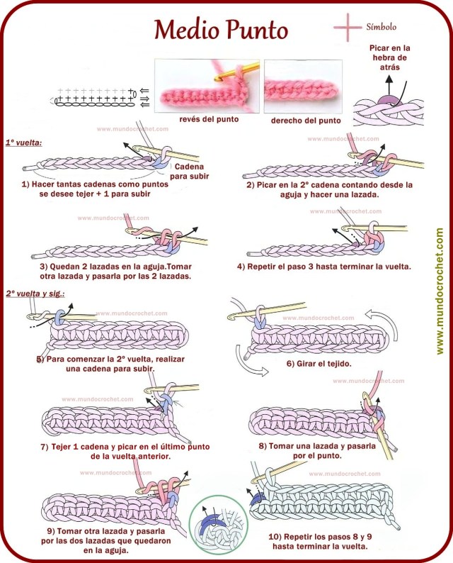 Medio punto o punto bajo en crochet o ganchillo