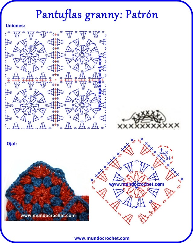 Patron pantuflas o zapatos a crochet o ganchillo de cuadrados granny con paso a paso