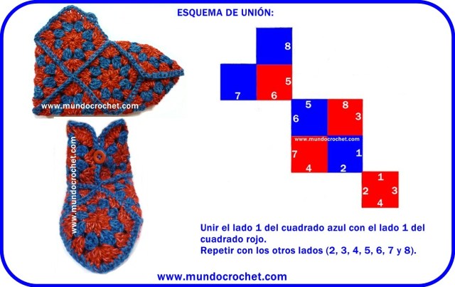 Patron pantuflas o zapatos a crochet o ganchillo de cuadrados granny con paso a paso