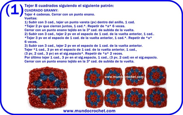 Patron pantuflas o zapatos a crochet o ganchillo de cuadrados granny con paso a paso