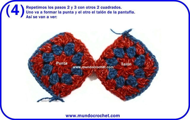 Patron pantuflas o zapatos a crochet o ganchillo de cuadrados granny con paso a paso