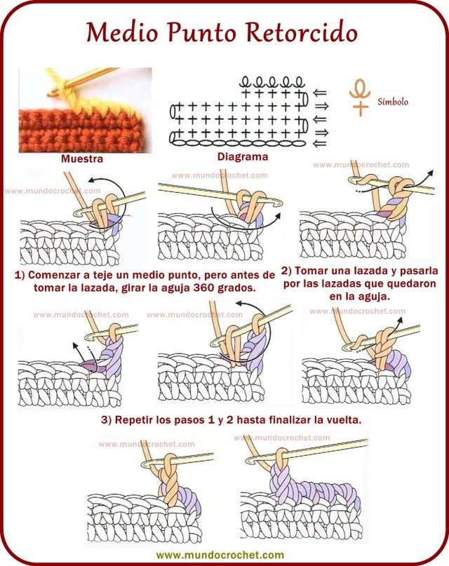 Medio punto retorcido a crochet o ganchillo
