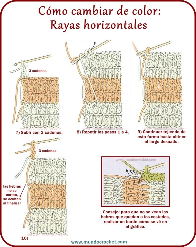 Como realizar cambios de color en crochet o ganchillo