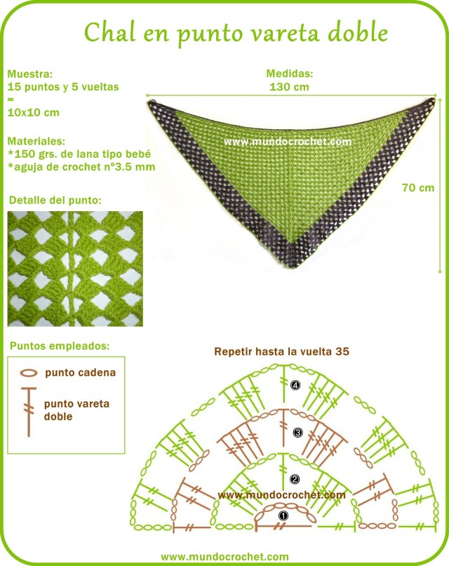 Patron chal en punto vareta doble a crochet o ganchillo