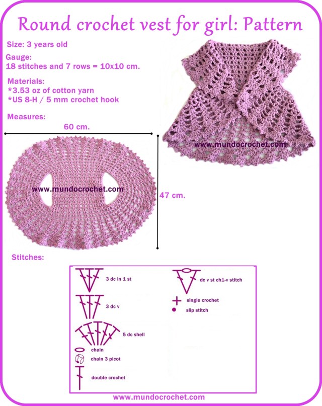 Round crochet vest for girl