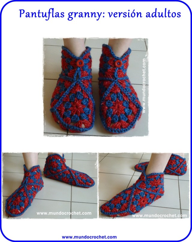 Patron pantuflas o zapatos a crochet o ganchillo de cuadrados granny con paso a paso