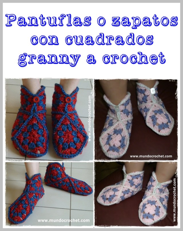 Pantuflas o zapatos a crochet o ganchillo de cuadrados granny con paso a paso