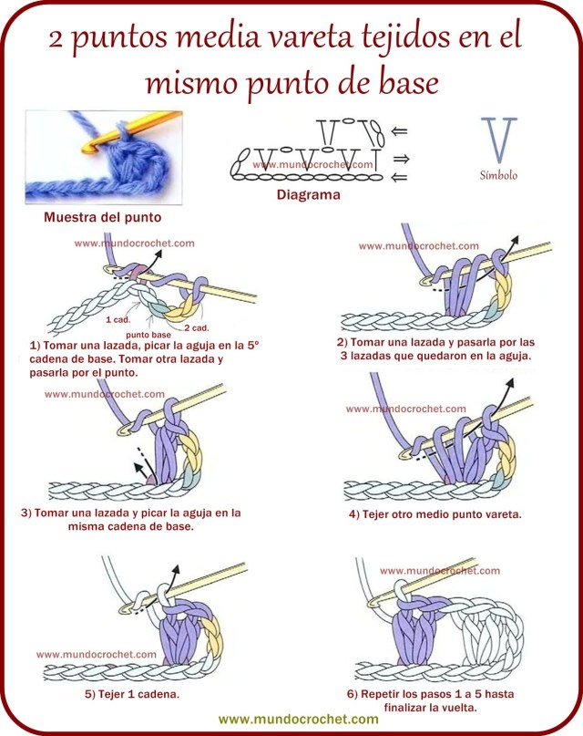 2 puntos media vareta tejidos en el mismo punto de base a crochet o ganchillo