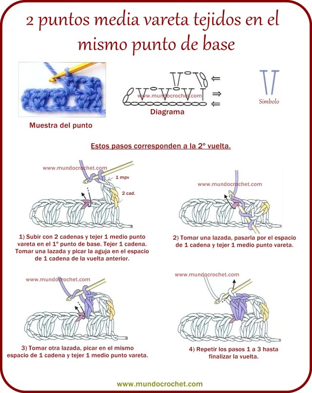 2 puntos media vareta tejidos en el mismo punto de base a crochet o ganchillo