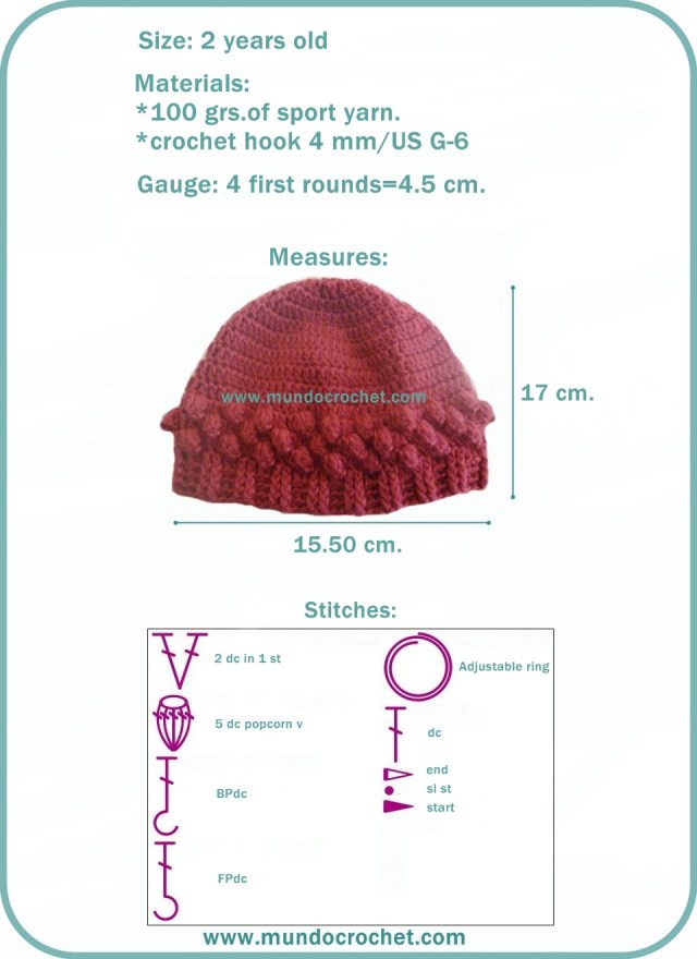 Popcorn crochet stitch hat free pattern1