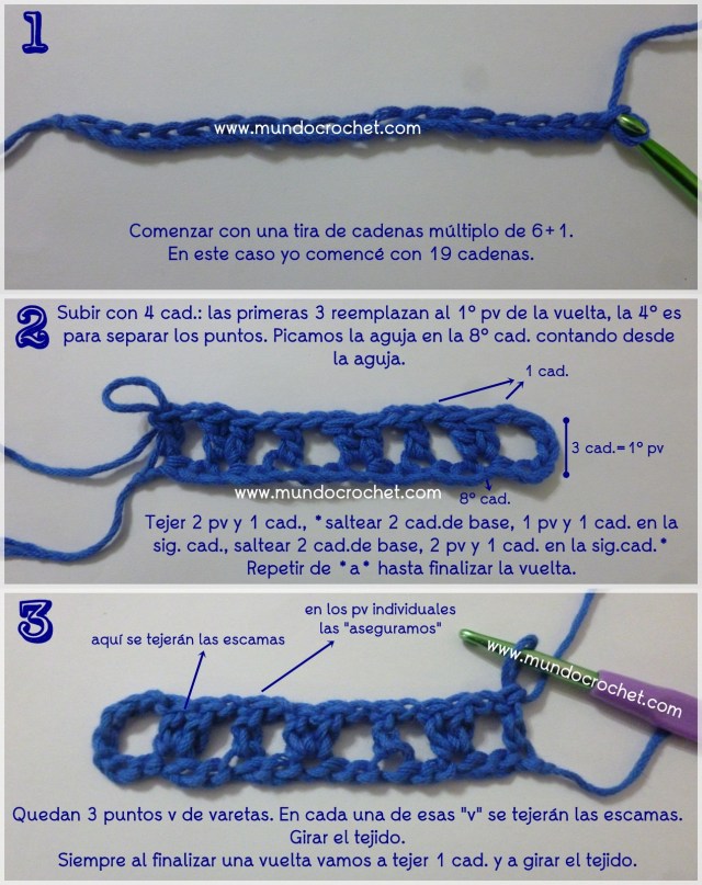 Como tejer el punto cocodrilo o escama a crochet o ganchillo paso a paso