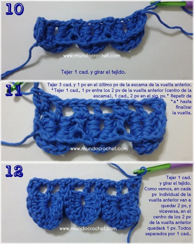 Como tejer el punto cocodrilo o escama a crochet o ganchillo paso a paso