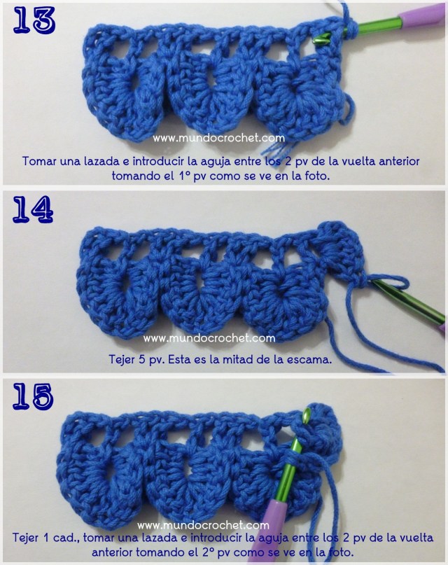 Como tejer el punto cocodrilo o escama a crochet o ganchillo paso a paso