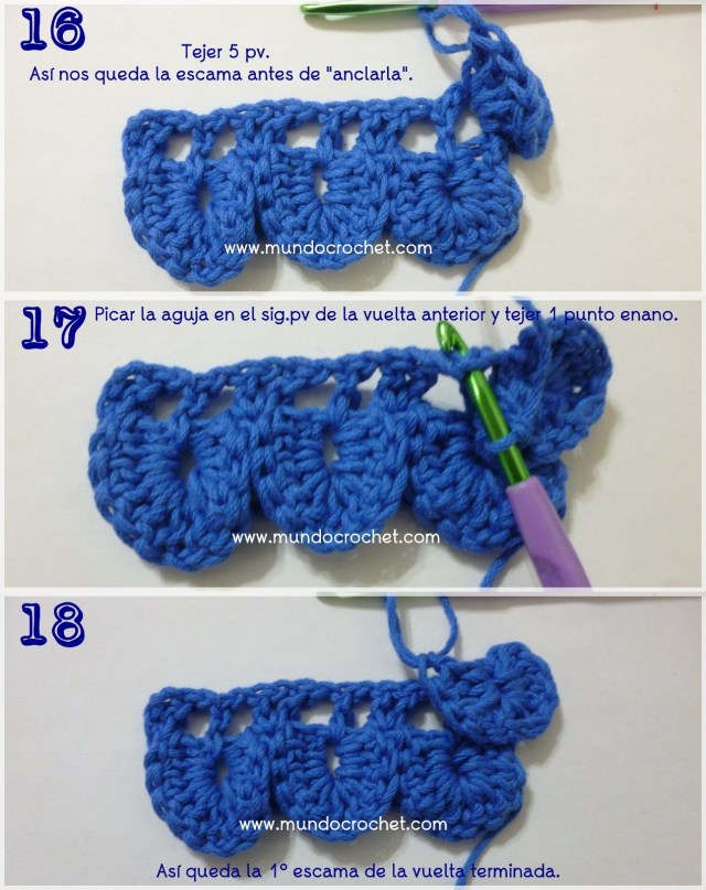 Como tejer el punto cocodrilo o escama a crochet o ganchillo paso a paso