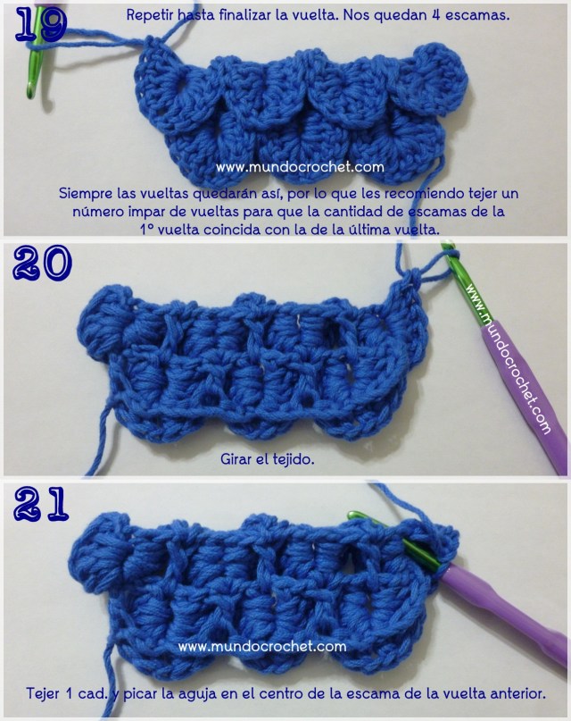 Como tejer el punto cocodrilo o escama a crochet o ganchillo paso a paso