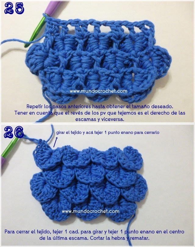 Como tejer el punto cocodrilo o escama a crochet o ganchillo paso a paso