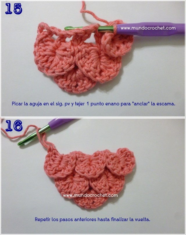 Como tejer el punto cocodrilo o escama a crochet o ganchillo paso a paso