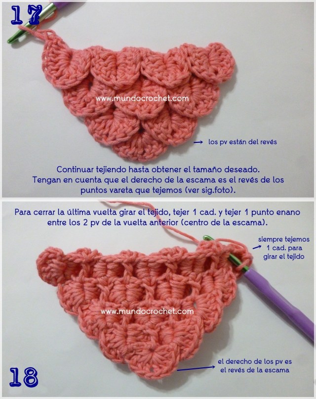 Como tejer el punto cocodrilo o escama a crochet o ganchillo paso a paso