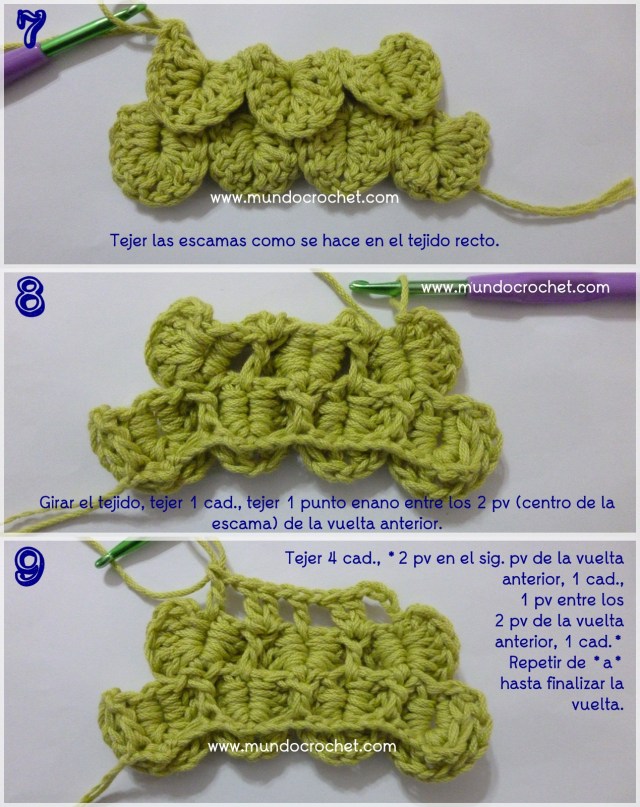 Como tejer el punto cocodrilo o escama a crochet o ganchillo paso a paso