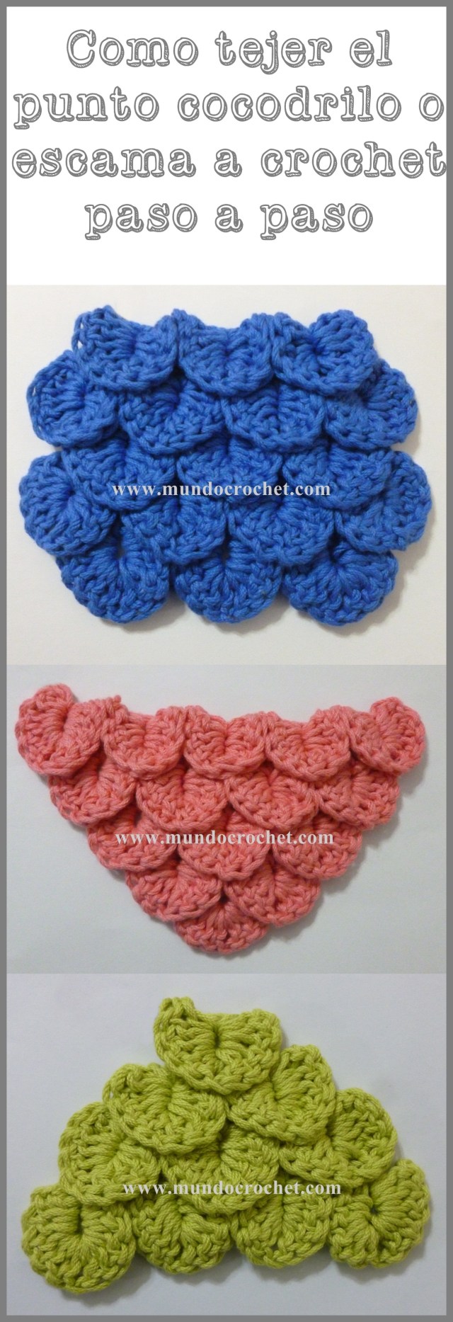 Como tejer el punto cocodrilo o escama a crochet o ganchillo paso a paso