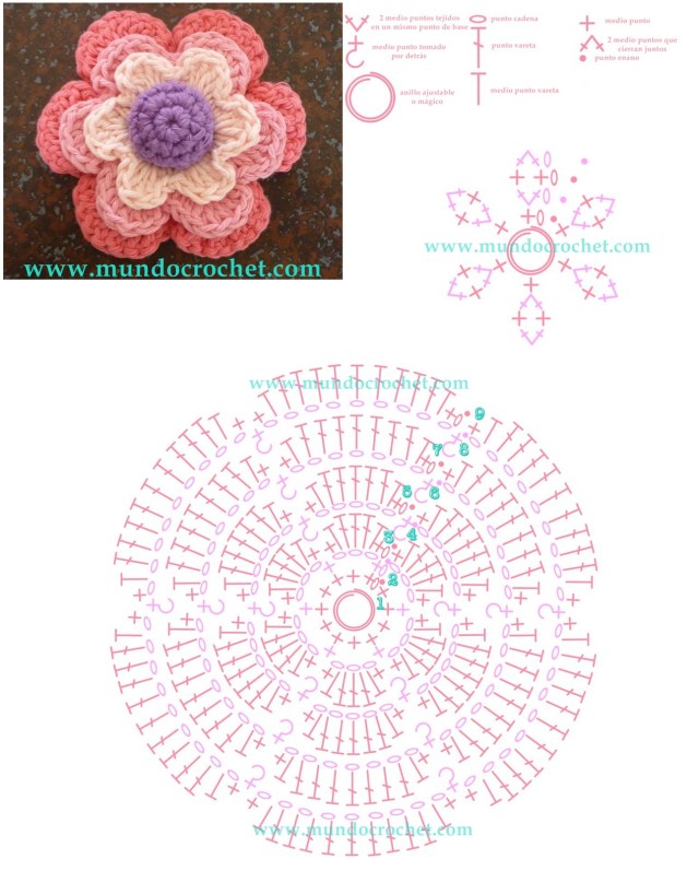 Como tejer una flor en capas a crochet o ganchillo paso a paso