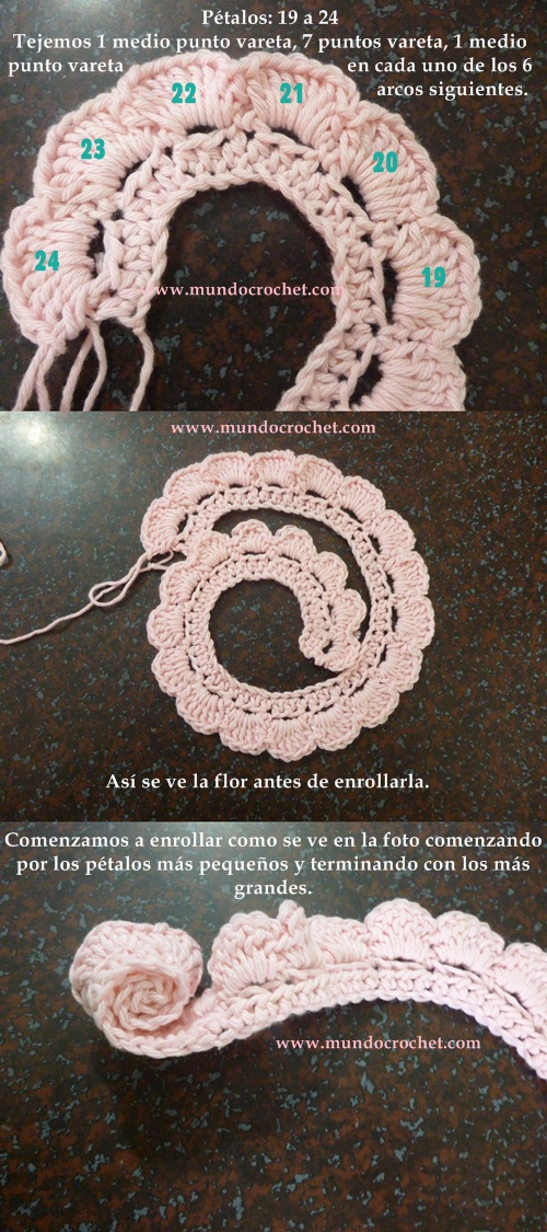 Como tejer una rosa o flor enrollada crochet o ganchillo paso a paso
