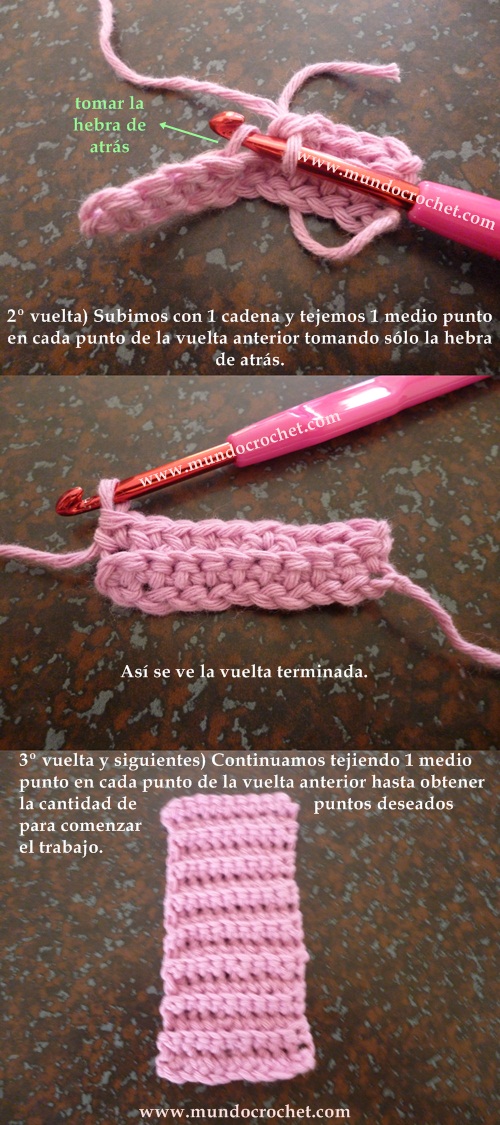 Como tejer el punto elastico en medio punto a crochet o ganchillo paso a paso