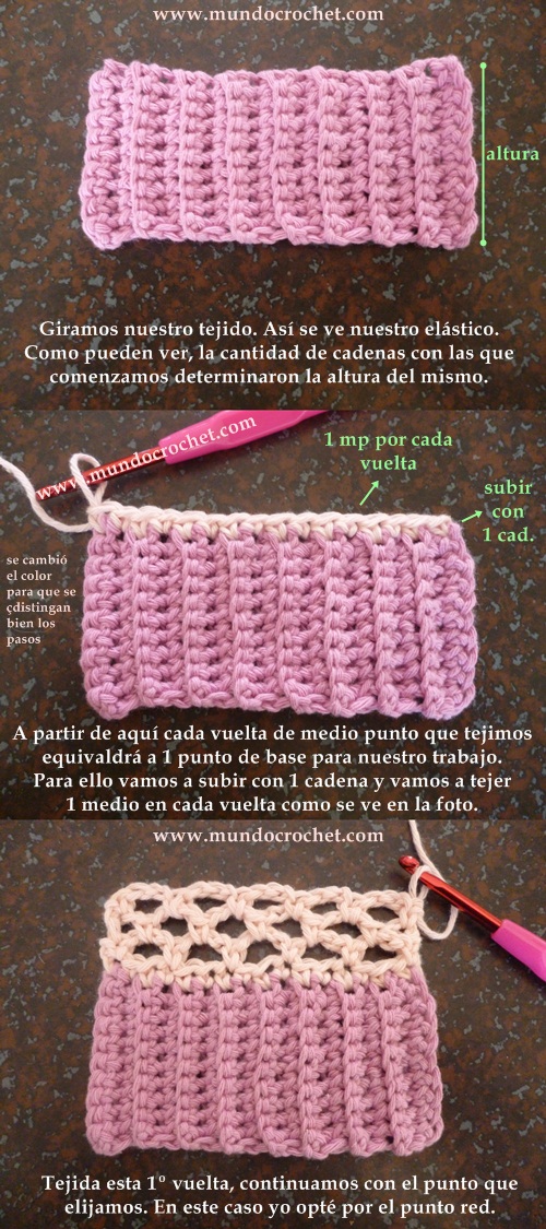 Como tejer el punto elastico en medio punto a crochet o ganchillo paso a paso