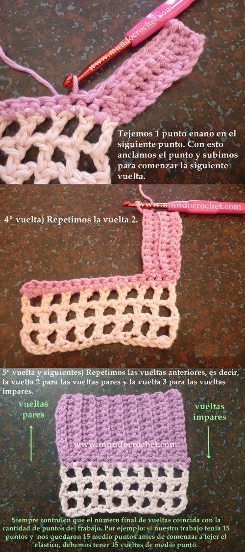 Como tejer el punto elastico en medio punto a crochet o ganchillo paso a paso