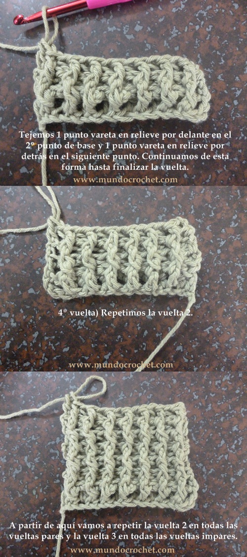 Como tejer el punto elastico en crochet o ganchillo paso a paso