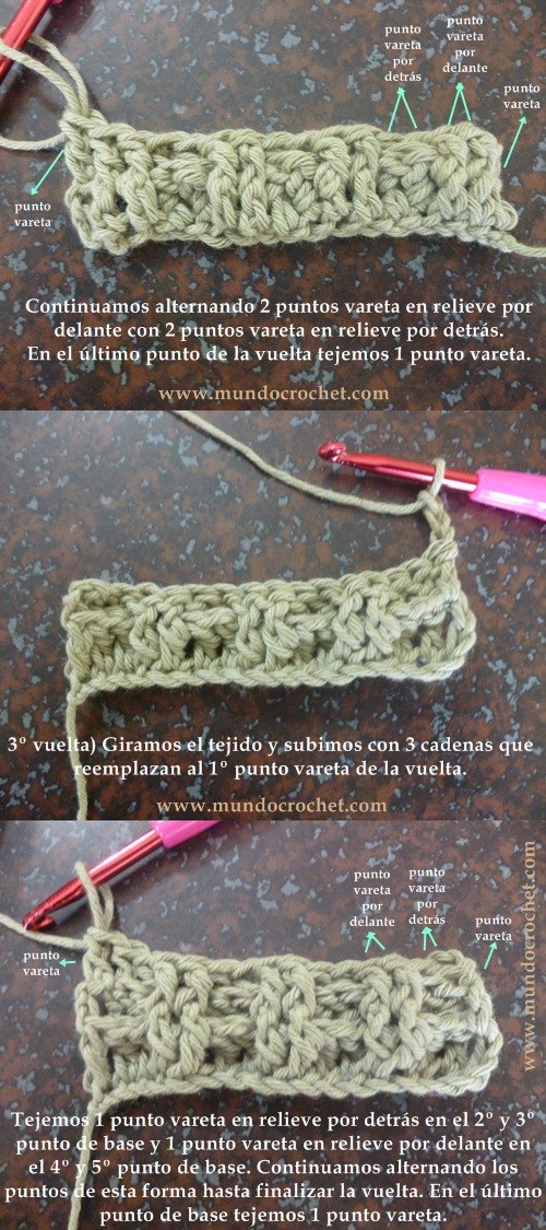 Como tejer el punto elastico en crochet o ganchillo paso a paso