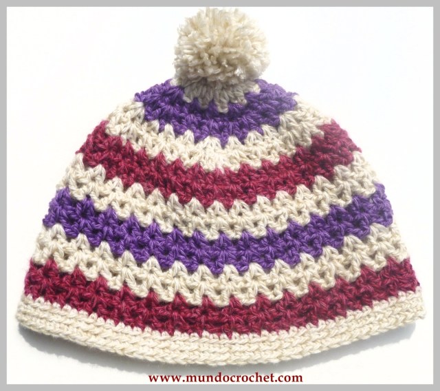 Patron gorro en punto v de varetas a crochet o ganchillo