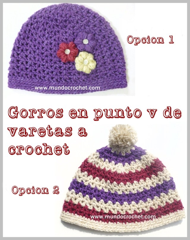 Patron gorro en punto v de varetas a crochet o ganchillo