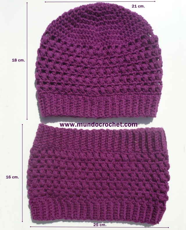 Patron gorro y cuello en punto puff a crochet o ganchillo