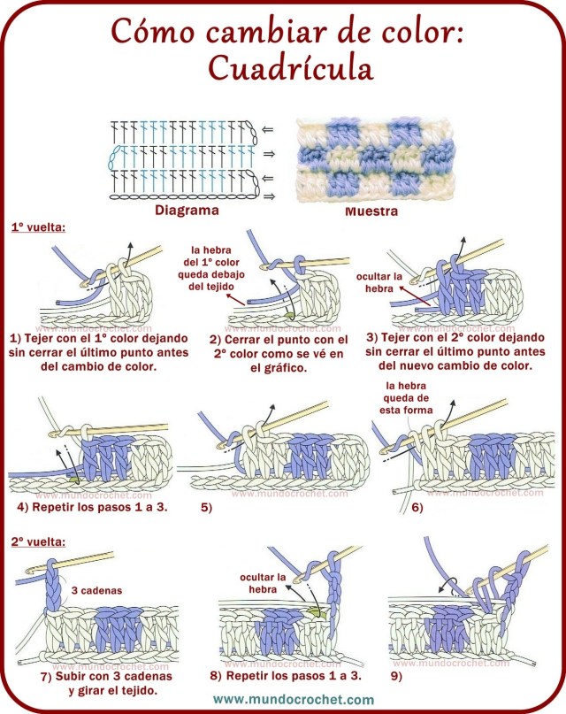 Como realizar cambios de color en crochet o ganchillo