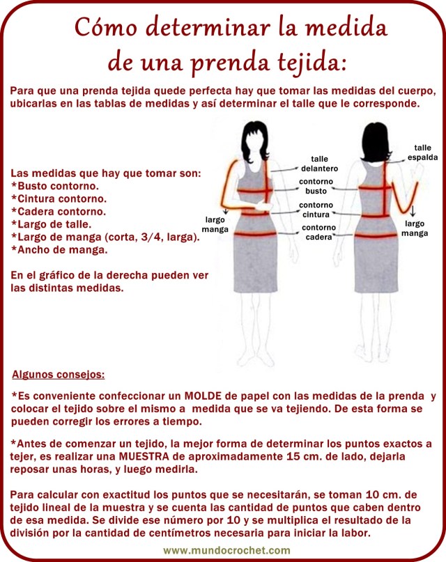 Tabla medidas para tejidos a crochet o ganchillo