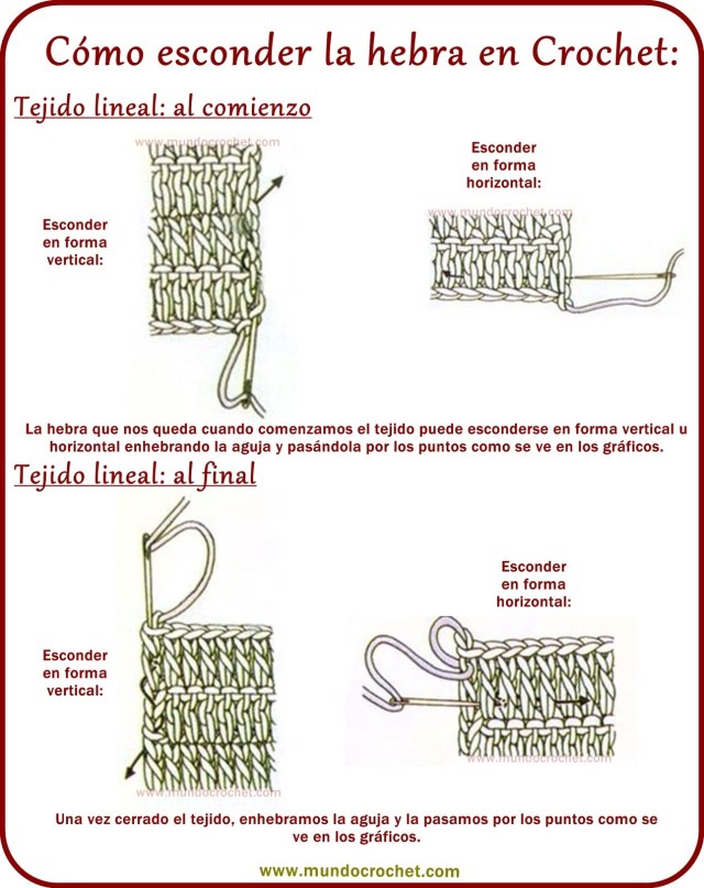 Como cerrar el tejido y esconder la hebra en crochet o ganchillo