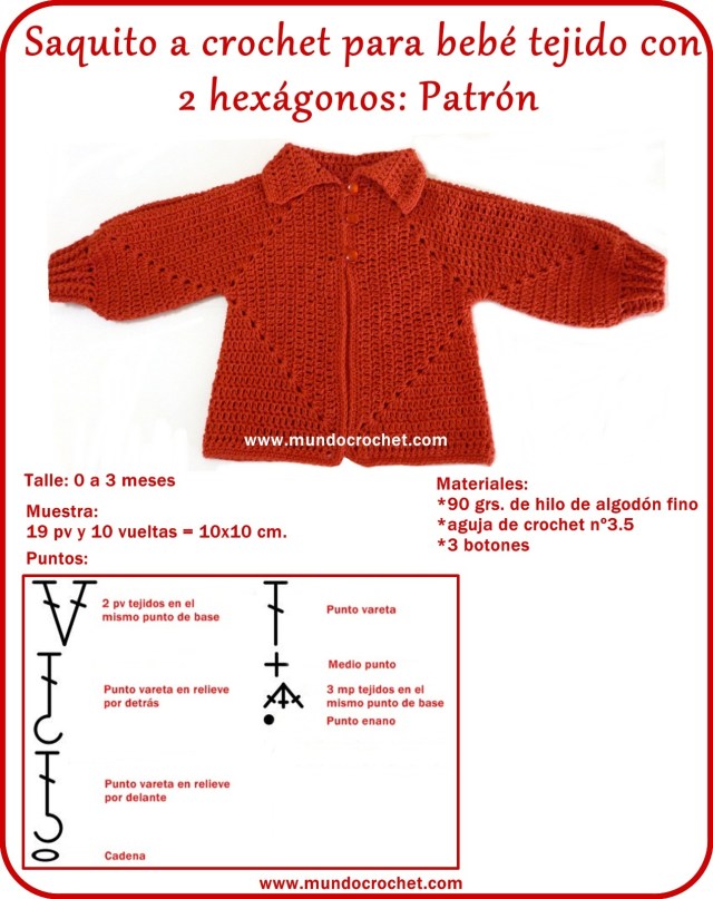 Patron campera o saquito tejida con 2 hexagonos a crochet o ganchillo con paso a paso o tutorial