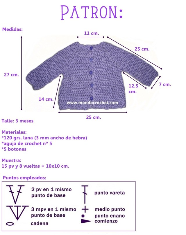 Patron saquito o camperita simple para bebe a crochet o ganchillo