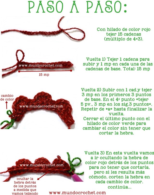 Punto frutilla o strawberry stitch a crochet o ganchillo paso a paso01