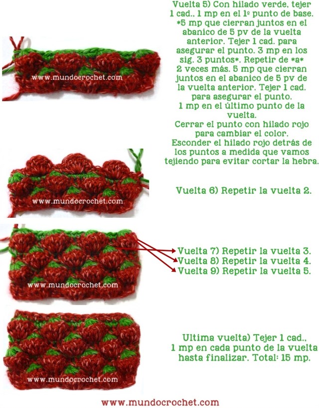 Punto frutilla o strawberry stitch a crochet o ganchillo paso a paso03