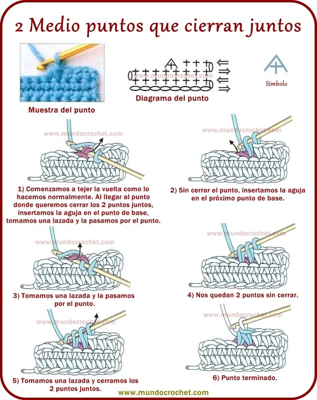 2 medio puntos que cierran juntos a crochet o ganchillo