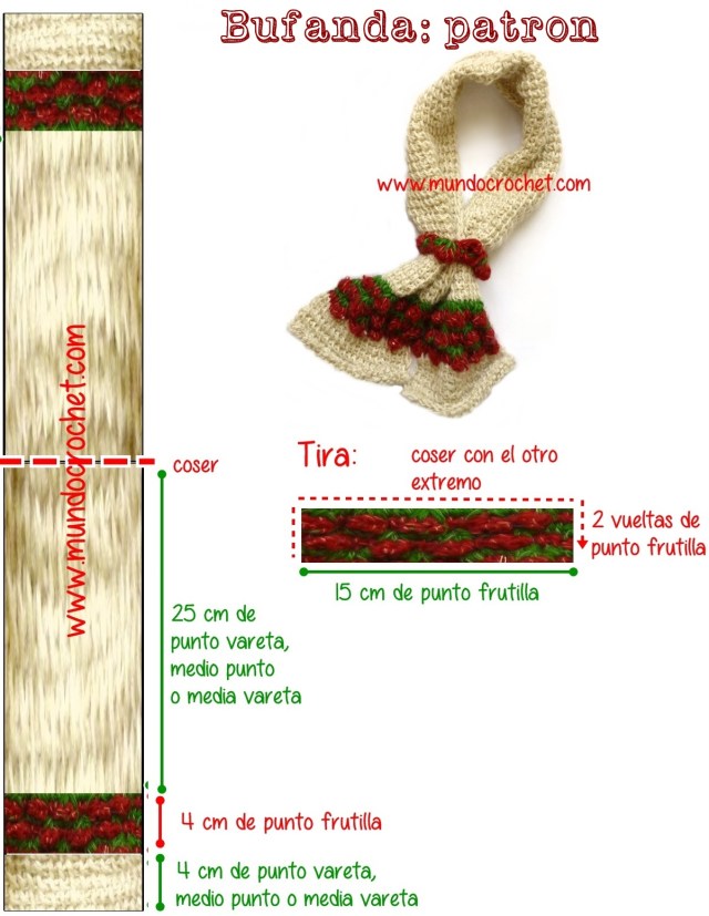 Patron gorro y bufanda en crochet tunesino punto frutilla como tejerlas en crochet o ganchillo tradicional