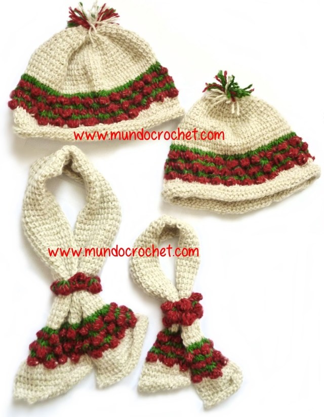 Patron gorro y bufanda en crochet tunesino punto frutilla como tejerlas en crochet o ganchillo tradicional