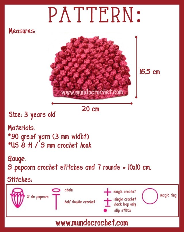 Popcorn crochet stitch hat