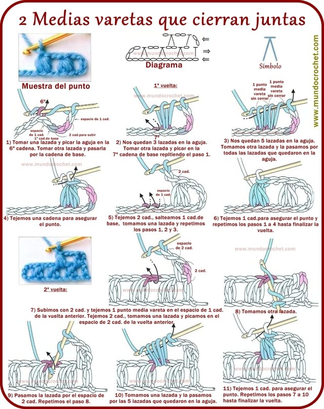2 Puntos media vareta que cierran juntos a crochet o ganchillo