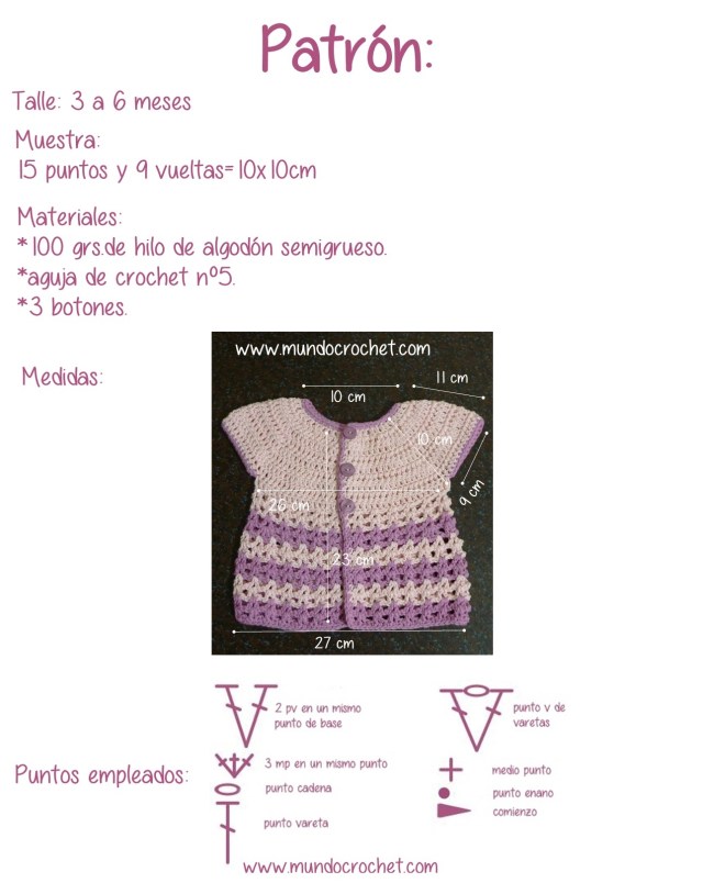 Patron chaleco o bolero para bebe con canesu redondo a crochet o ganchillo