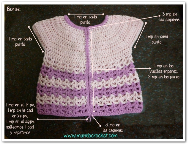 Patron chaleco o bolero para bebe con canesu redondo a crochet o ganchillo