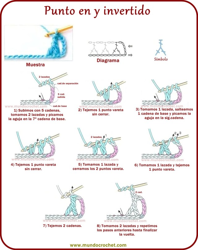 Punto en y invertido a crochet o ganchillo